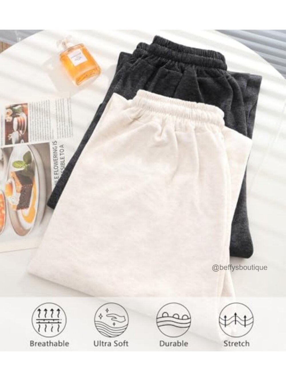 Wide Leg Lounge Pants Ribbed Knit Drawstring High Rise Pockets - Picture 5 of 6
